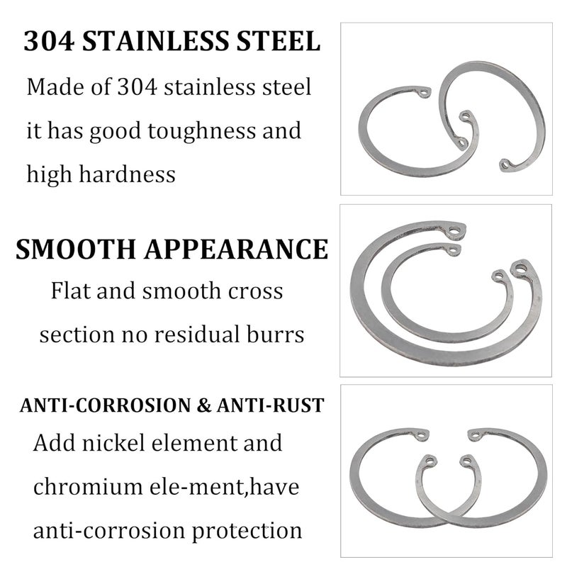 PT'SON 10Pcs 55mm Internal Retaining Ring Circlip, 304 Stainless Steel Snap Rings C-Clips for Grooved Shafts, Studs, Bearings - Image 3